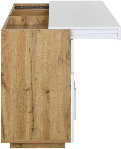 Bureau ou buffet 2 en 1 Yukon blanc brillant avec plateau extensible