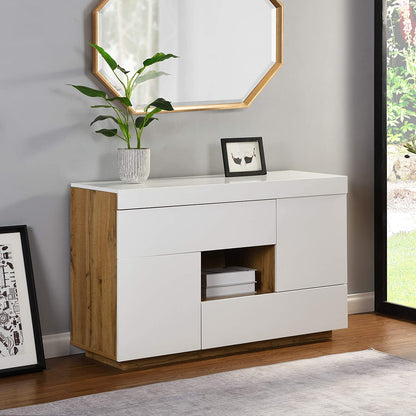 Bureau ou buffet 2 en 1 Yukon blanc brillant avec plateau extensible