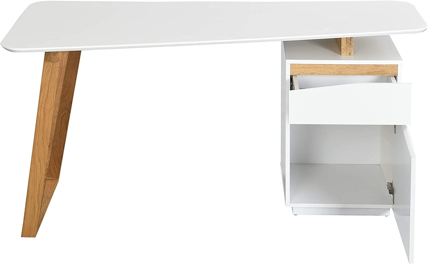 Bureau en chêne Soren et blanc avec placard
