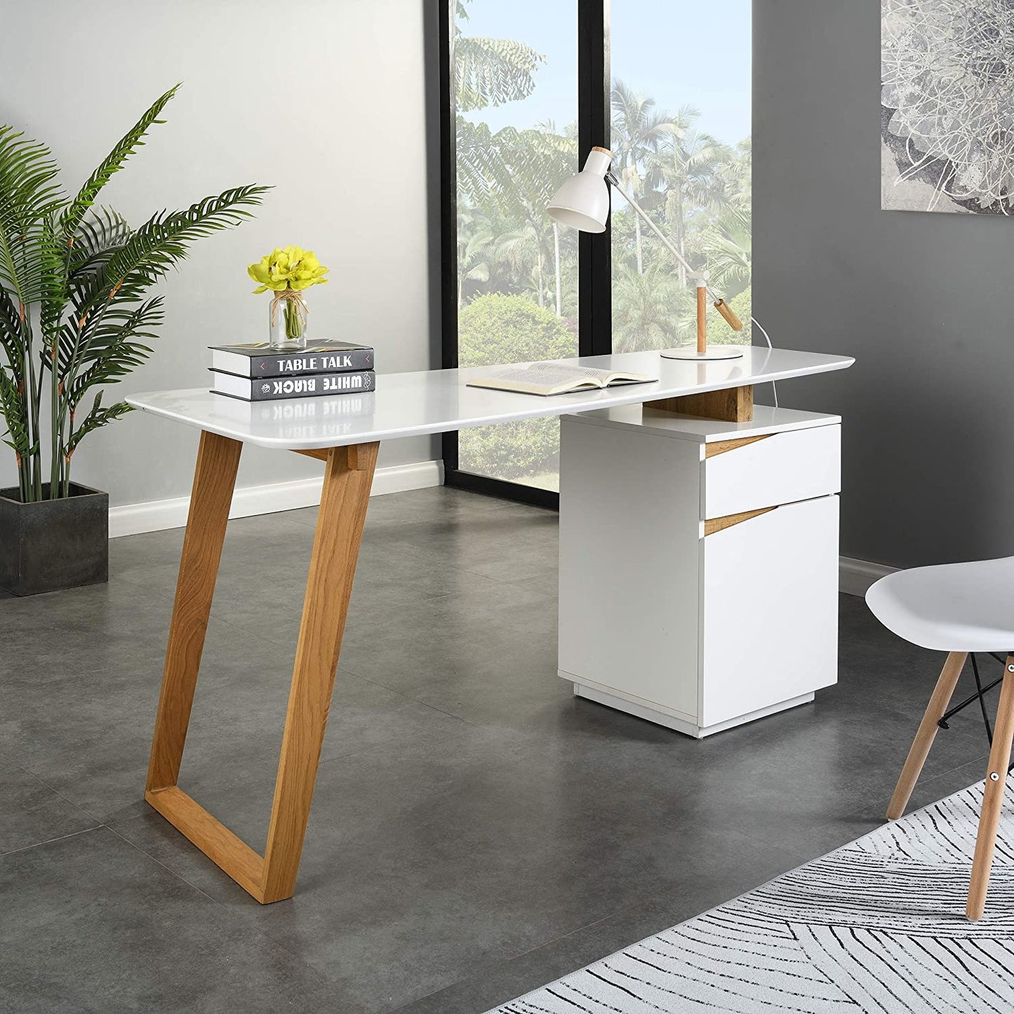 Bureau en chêne Soren et blanc avec placard