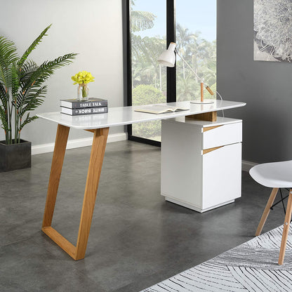 Bureau en chêne Soren et blanc avec placard