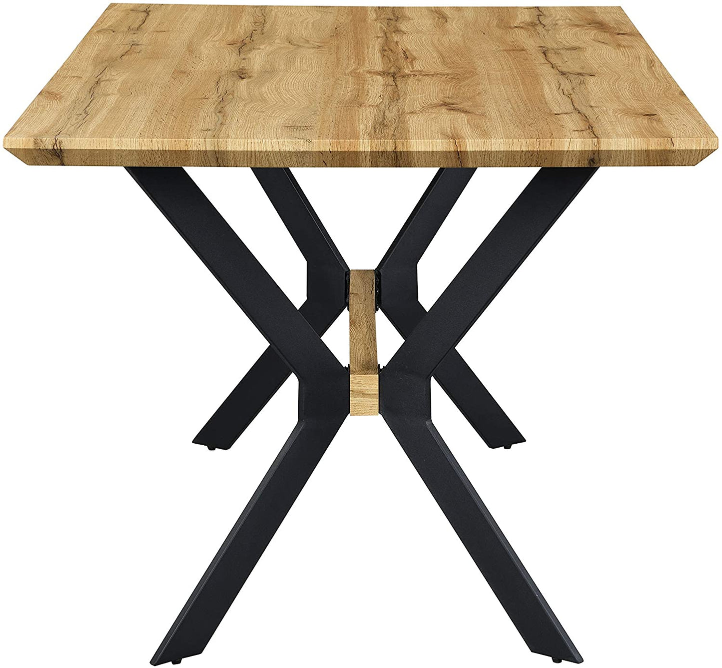Table à manger Granby Wotan effet chêne 140 cm avec pieds géométriques en métal