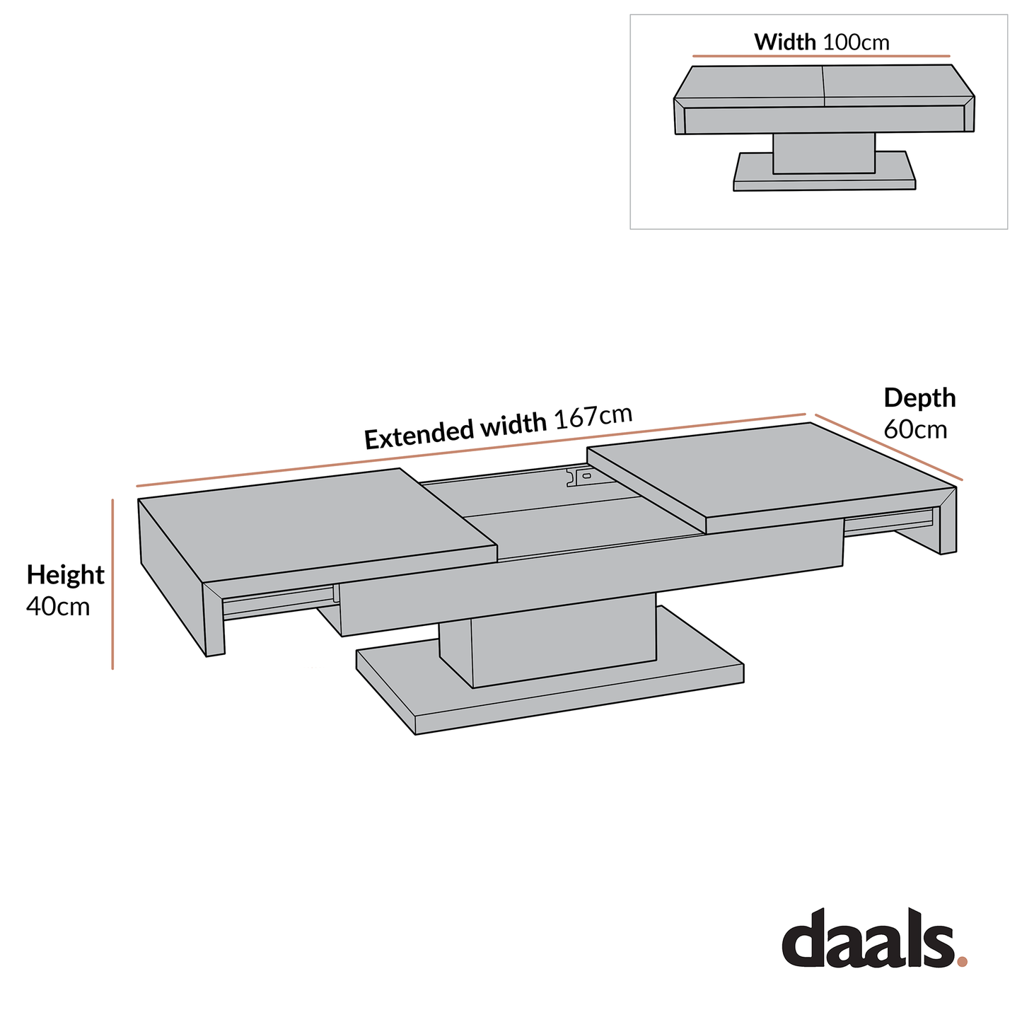 Table basse de rangement coulissante à deux blocs Blythe