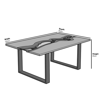 Table basse effet rivière Kelonwa en chêne massif et verre encastré