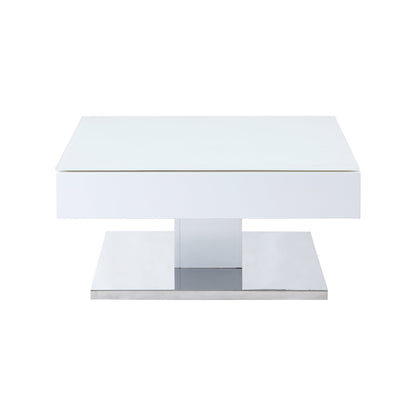 Table basse pivotante Finch blanche avec plateau en verre dépoli et base en acier inoxydable