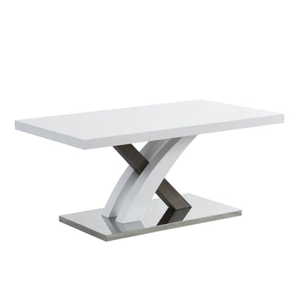 Table basse Basel blanche brillante avec base en acier inoxydable