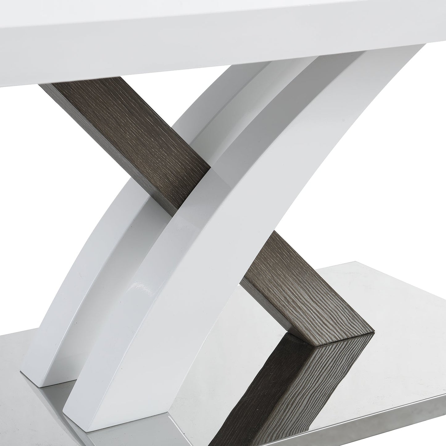 Table basse Basel blanche brillante avec base en acier inoxydable