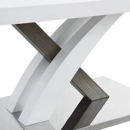Table basse Basel blanche brillante avec base en acier inoxydable