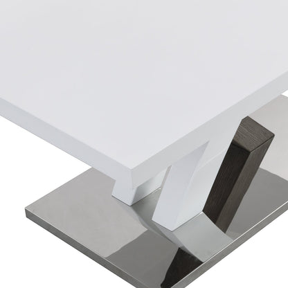 Table basse Basel blanche brillante avec base en acier inoxydable