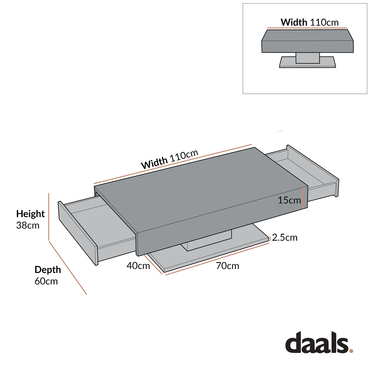 Table basse effet béton Goswell avec deux tiroirs