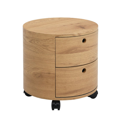 Table de chevet DOLIO Drum Chest, table d'appoint tonneau avec tiroirs en chêne 2 tiroirs