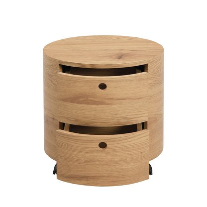 Table de chevet DOLIO Drum Chest, table d'appoint tonneau avec tiroirs en chêne 2 tiroirs