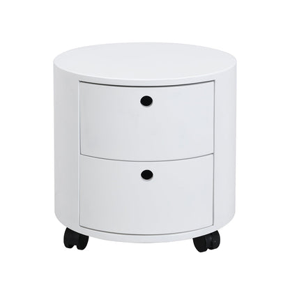 Table de chevet DOLIO Drum Chest, table d'appoint tonneau avec tiroirs blanc brillant 2 tiroirs