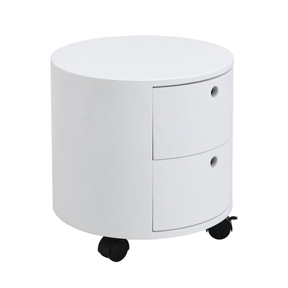 Table de chevet DOLIO Drum Chest, table d'appoint tonneau avec tiroirs blanc brillant 2 tiroirs