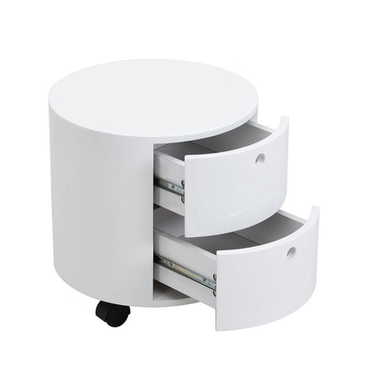 Table de chevet DOLIO Drum Chest, table d'appoint tonneau avec tiroirs blanc brillant 2 tiroirs