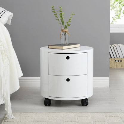 Table de chevet DOLIO Drum Chest, table d'appoint tonneau avec tiroirs blanc brillant 2 tiroirs