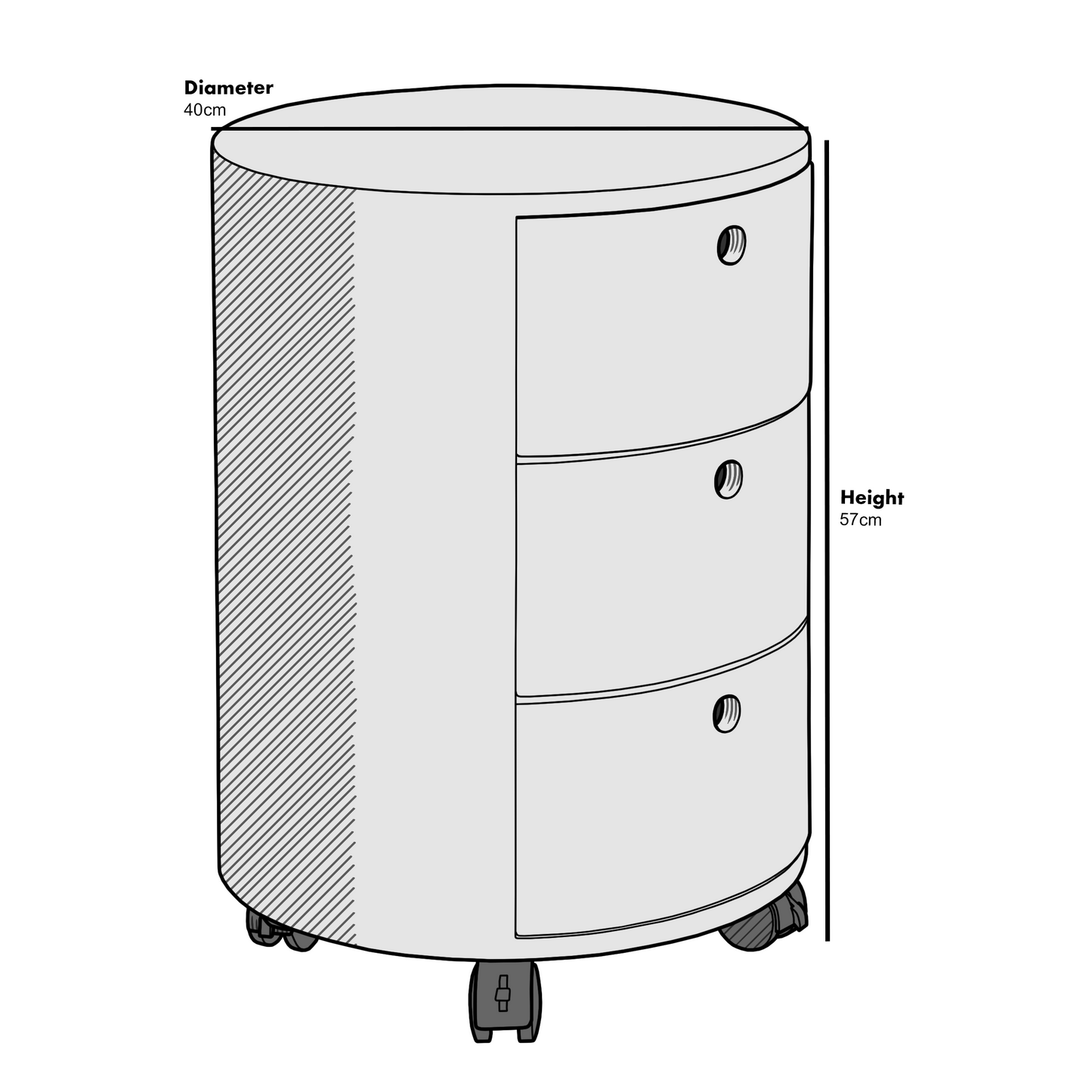 Table de chevet DOLIO Drum Chest, table d'appoint tonneau avec tiroirs en chêne 3 tiroirs