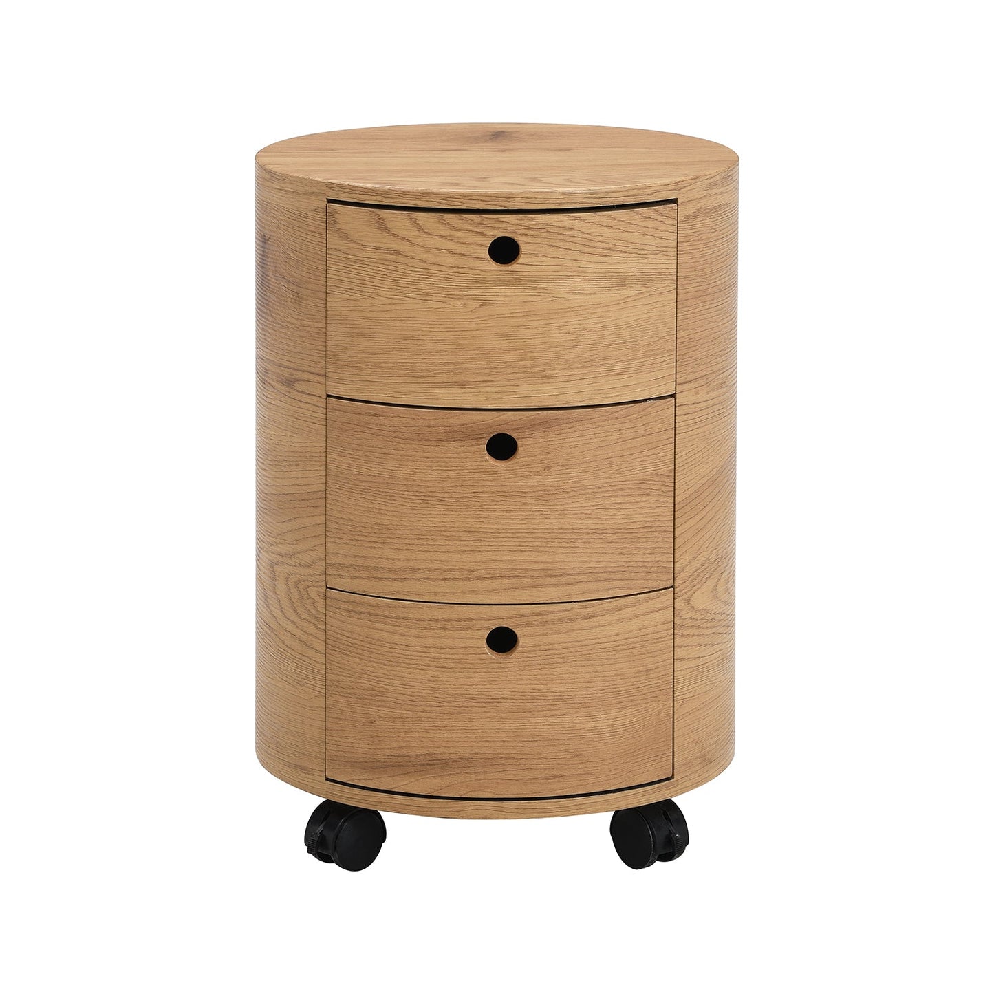 Table de chevet DOLIO Drum Chest, table d'appoint tonneau avec tiroirs en chêne 3 tiroirs
