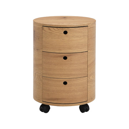 Table de chevet DOLIO Drum Chest, table d'appoint tonneau avec tiroirs en chêne 3 tiroirs