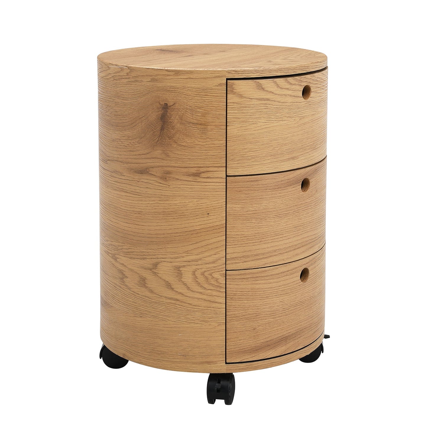 Table de chevet DOLIO Drum Chest, table d'appoint tonneau avec tiroirs en chêne 3 tiroirs