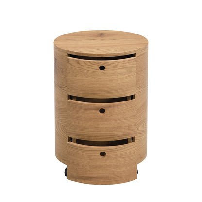 Table de chevet DOLIO Drum Chest, table d'appoint tonneau avec tiroirs en chêne 3 tiroirs