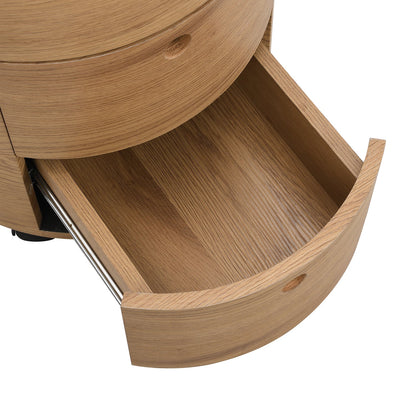 Table de chevet DOLIO Drum Chest, table d'appoint tonneau avec tiroirs en chêne 3 tiroirs