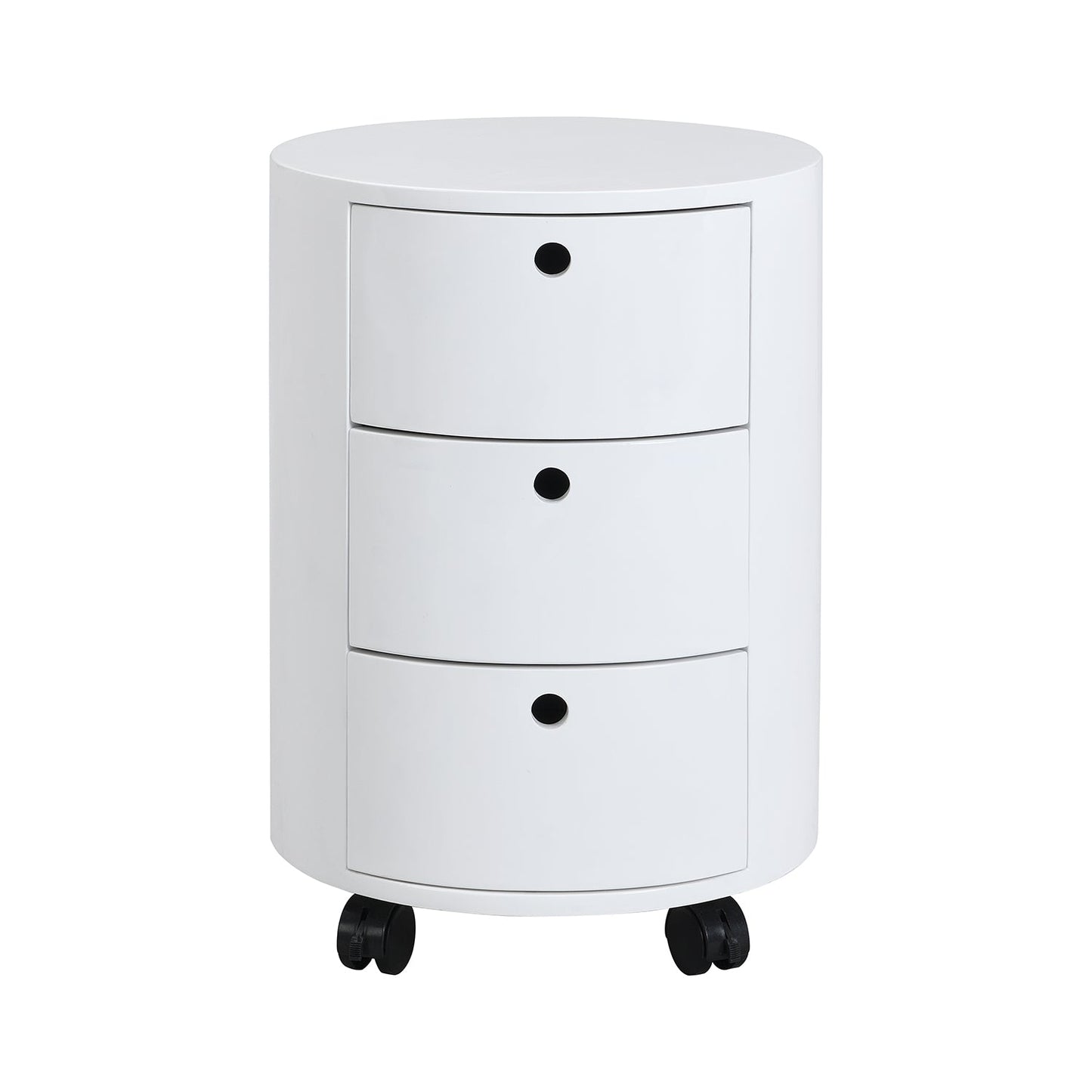 Table de chevet DOLIO Drum Chest, table d'appoint tonneau avec tiroirs blanc brillant 3 tiroirs