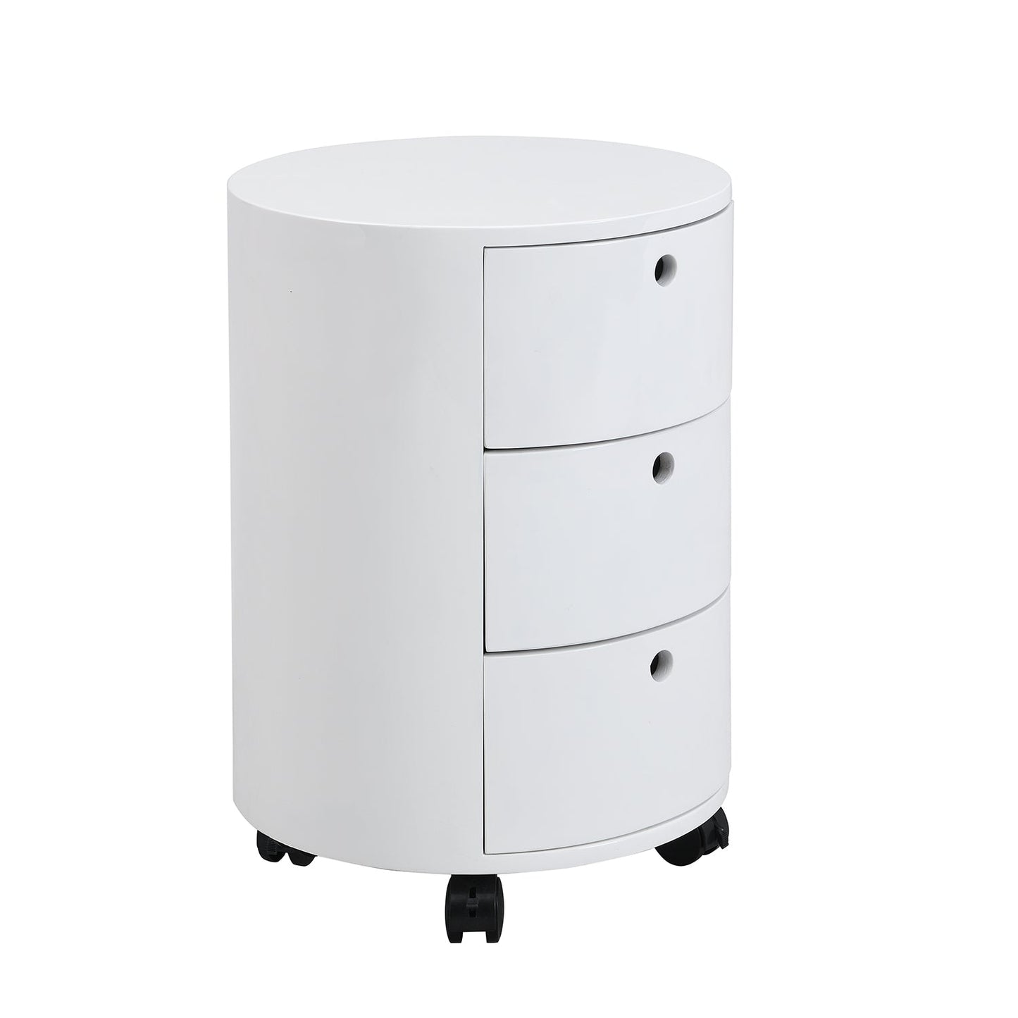 Table de chevet DOLIO Drum Chest, table d'appoint tonneau avec tiroirs blanc brillant 3 tiroirs