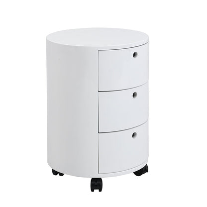 Table de chevet DOLIO Drum Chest, table d'appoint tonneau avec tiroirs blanc brillant 3 tiroirs