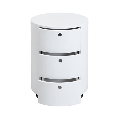 Table de chevet DOLIO Drum Chest, table d'appoint tonneau avec tiroirs blanc brillant 3 tiroirs