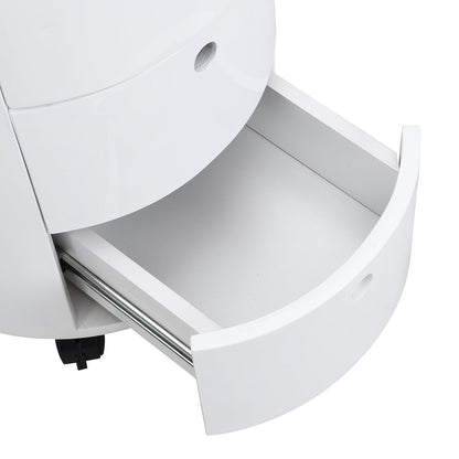 Table de chevet DOLIO Drum Chest, table d'appoint tonneau avec tiroirs blanc brillant 3 tiroirs