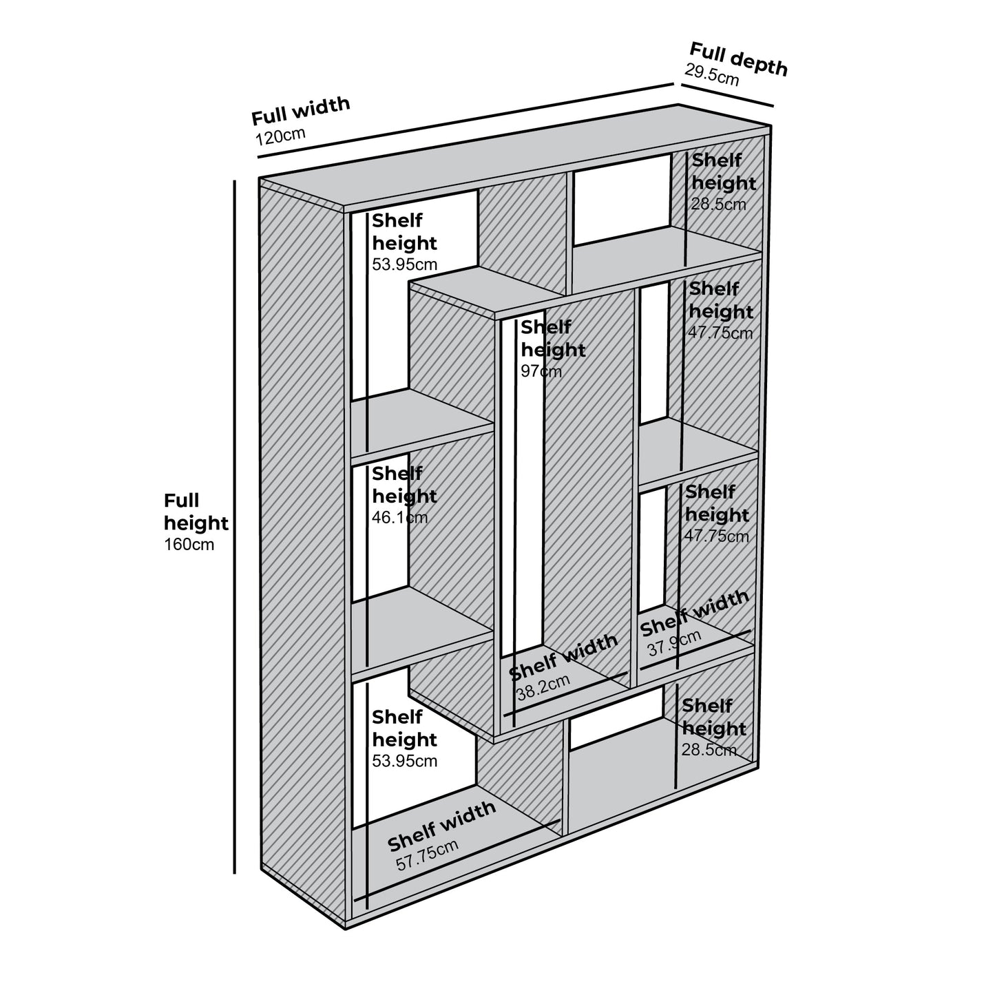 Bibliothèque/étagère d'exposition Riva 160 cm de hauteur