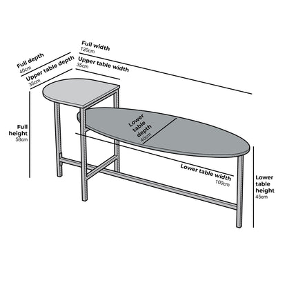 Table basse ovale effet marbre noir et blanc Sarina