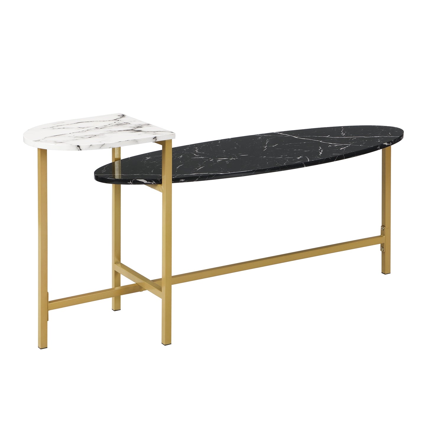 Table basse ovale effet marbre noir et blanc Sarina