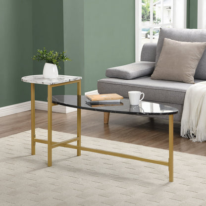 Table basse ovale effet marbre noir et blanc Sarina