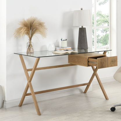 Bureau en verre Exton à 1 tiroir