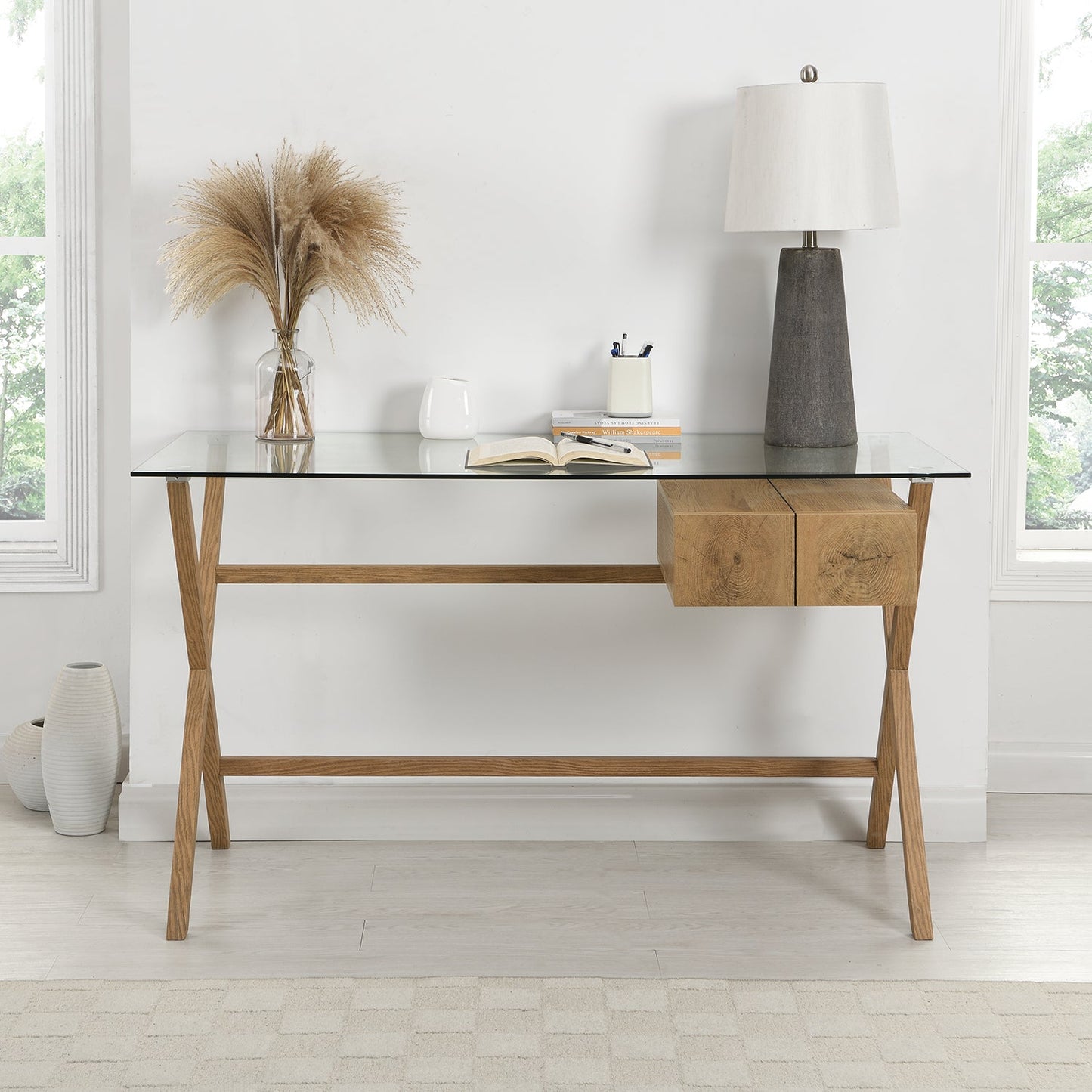 Bureau en verre Exton à 1 tiroir