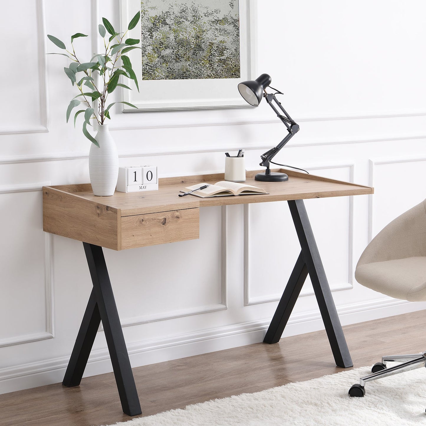 Bureau Lytton à 1 tiroir effet chêne avec plateau incliné