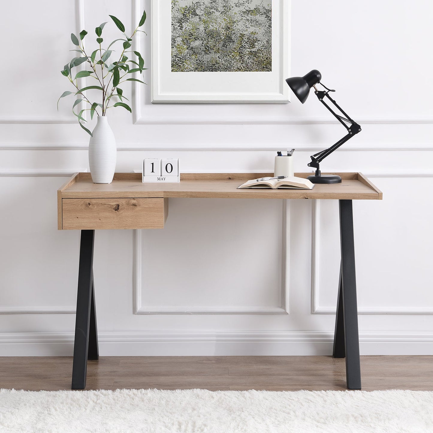 Bureau Lytton à 1 tiroir effet chêne avec plateau incliné