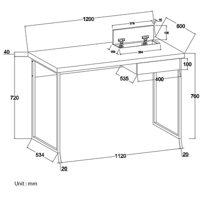 Bureau Vaxjo 1 tiroir effet chêne avec rangement pour câbles