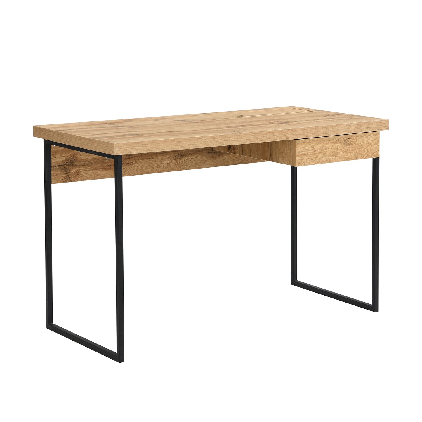 Bureau Vaxjo 1 tiroir effet chêne avec rangement pour câbles