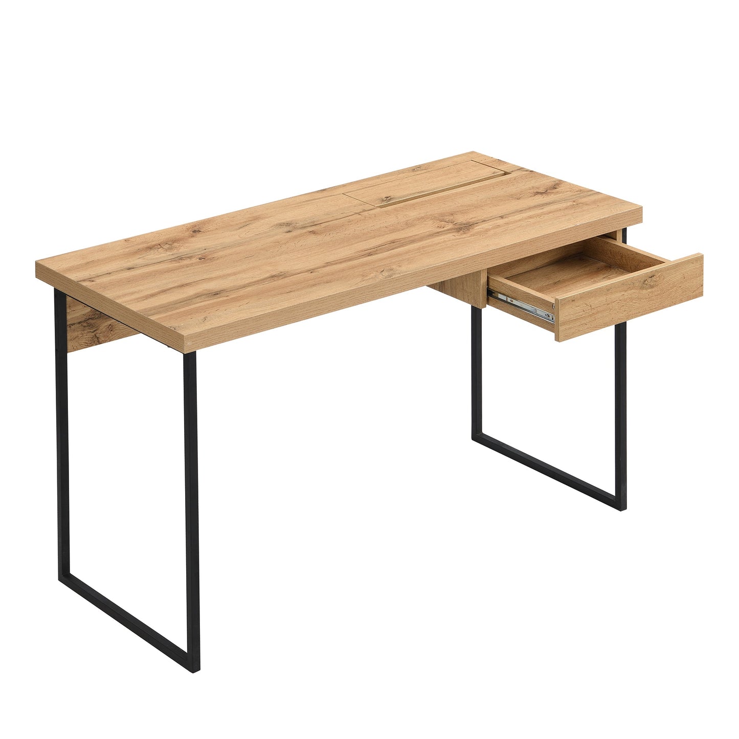 Bureau Vaxjo 1 tiroir effet chêne avec rangement pour câbles