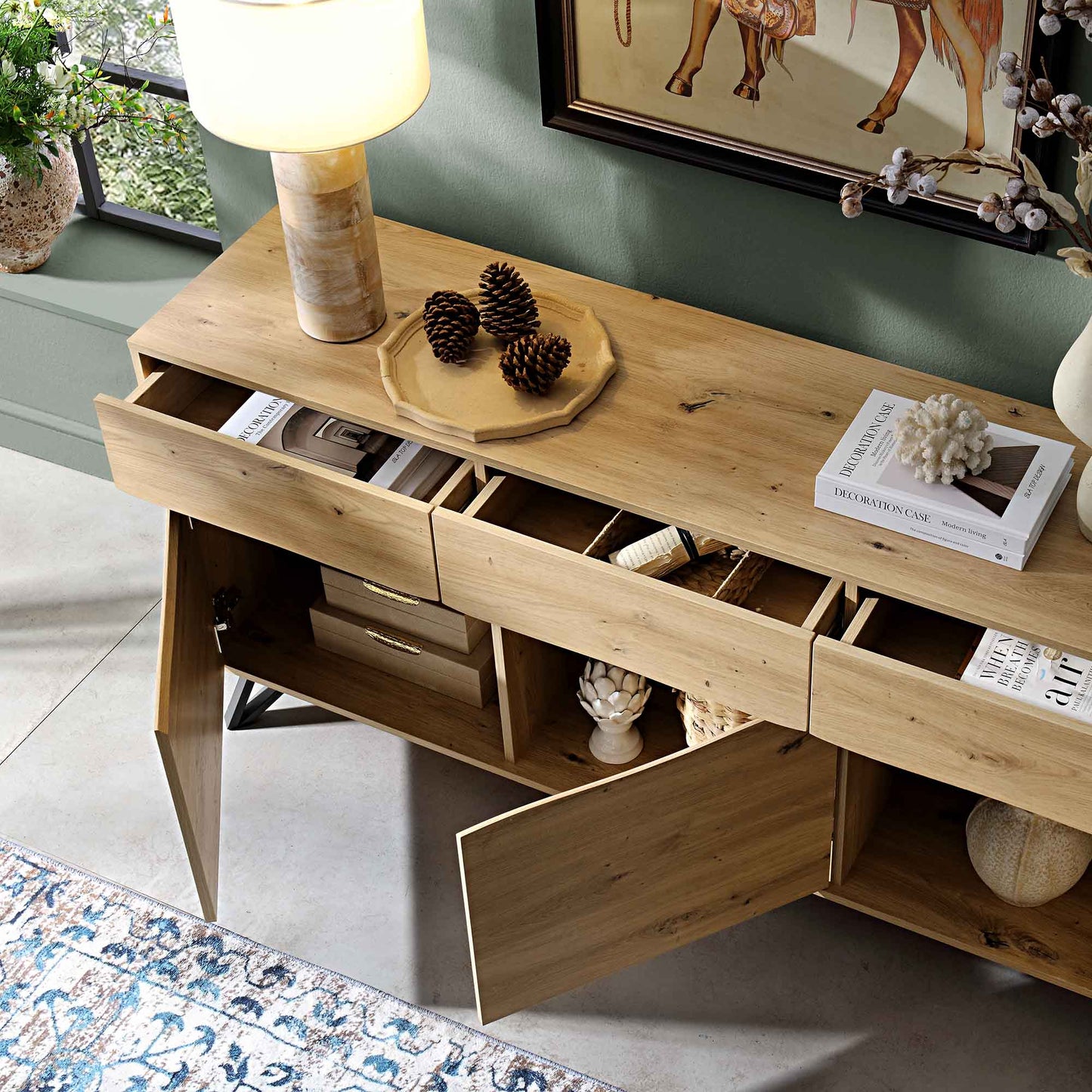 Grand buffet Weston effet chêne 3 portes et 3 tiroirs