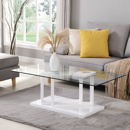Table basse Lucent blanche brillante avec plateau en verre