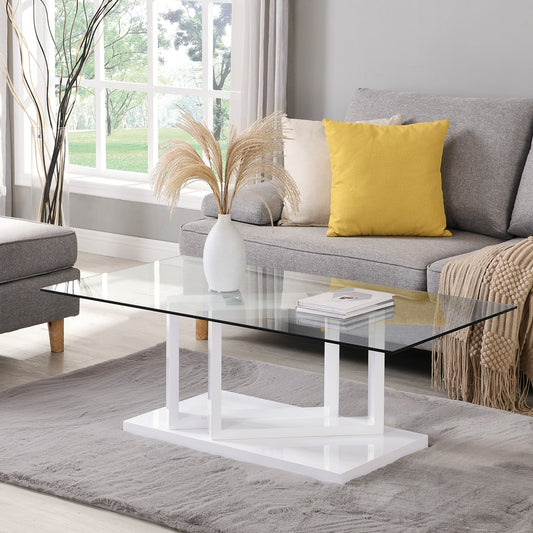 Table basse Lucent blanche brillante avec plateau en verre