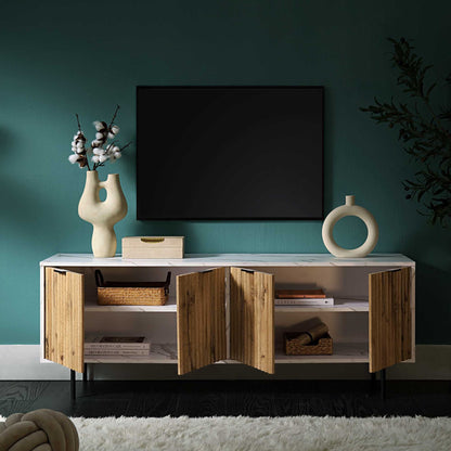 Meuble TV effet chêne Aspen et marbre 150 cm de large