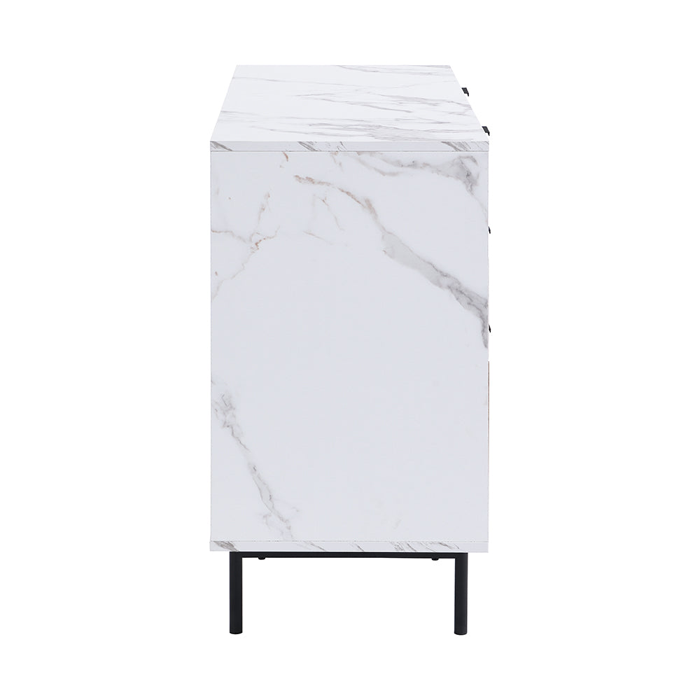 Commode 6 tiroirs effet chêne tremble et marbre