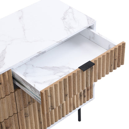 Commode 6 tiroirs effet chêne tremble et marbre