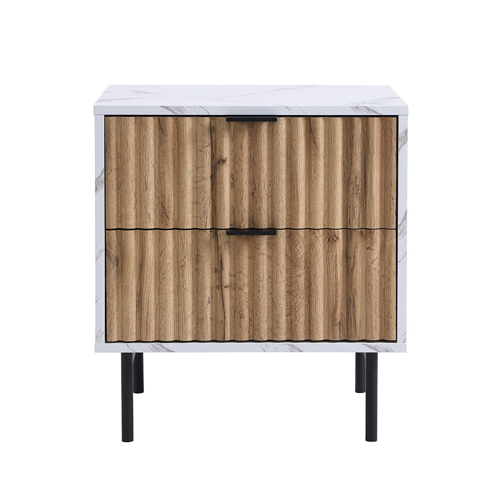 Table de chevet à 2 tiroirs effet chêne et marbre Aspen