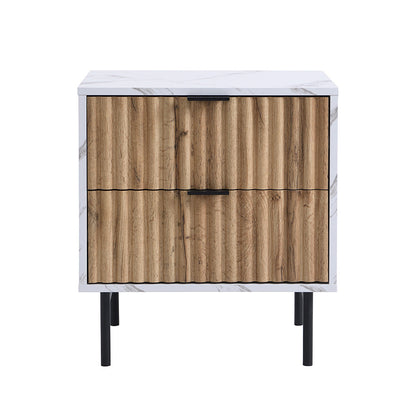 Table de chevet à 2 tiroirs effet chêne et marbre Aspen